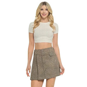 NWT Ci Sono Women’s Plaid Pleated Button Front Mini Skirt Brown Size Large